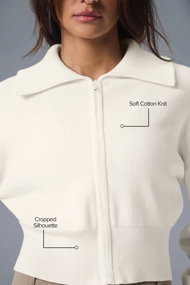Knit Cropped Full Zip Jacket