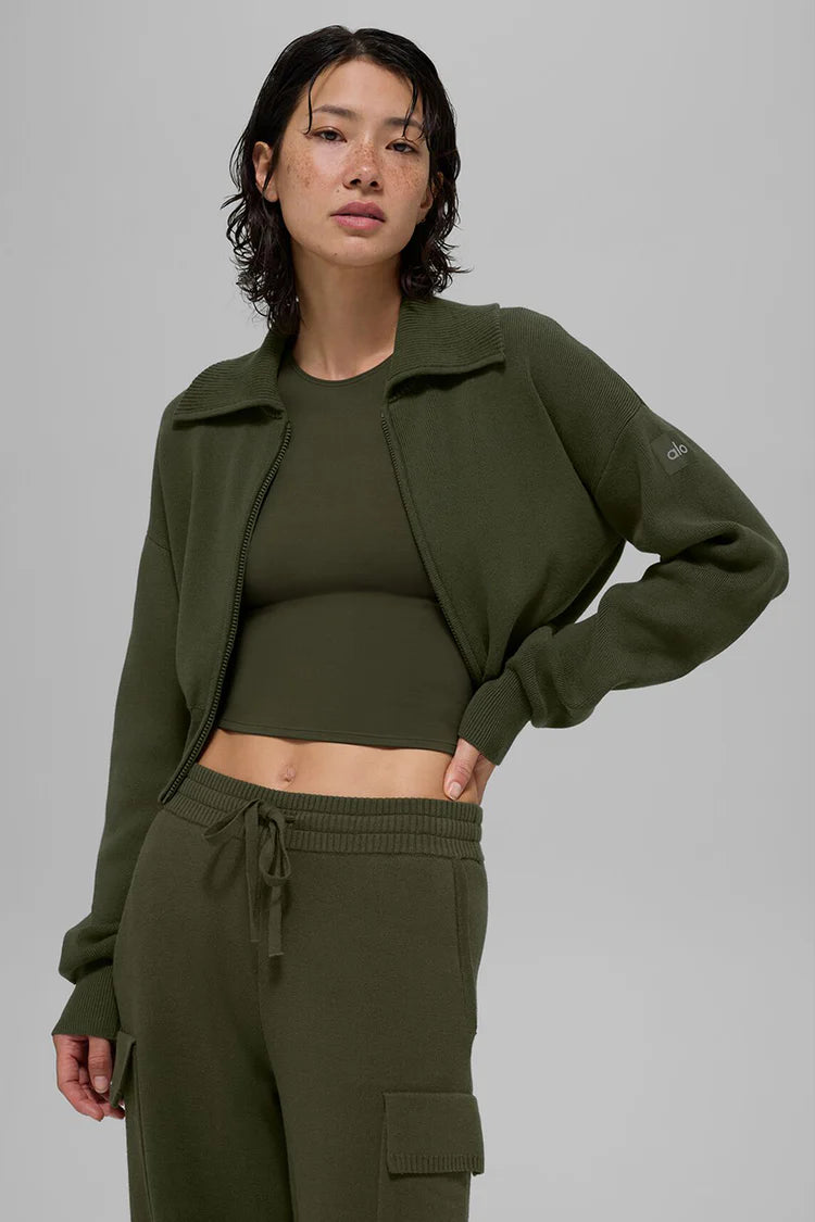 Knit Cropped Full Zip Jacket