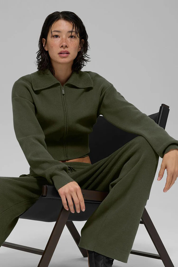 Knit Cropped Full Zip Jacket